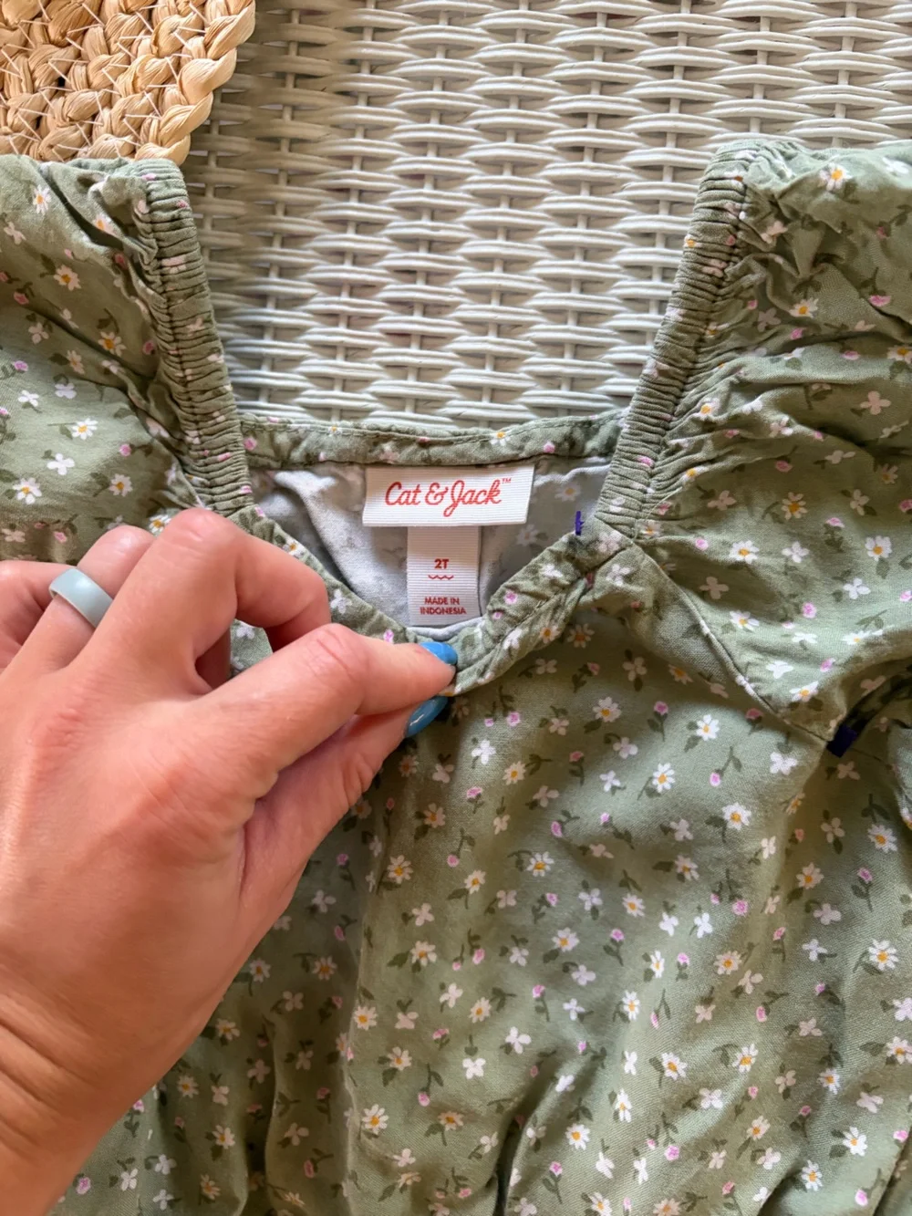 Cat & Jack Olive Green Floral Puff-Sleeve Romper